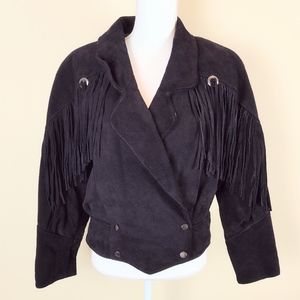 g4000 Black Vintage Suede Leather Fringe Jacket Sz M